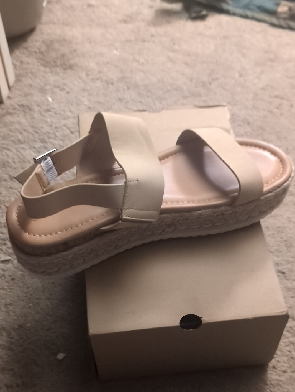 Cream Platform Espadrille Sandals with Ankle Strap